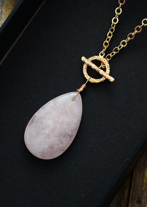 Boho Necklace, Lariat Rose Quartz